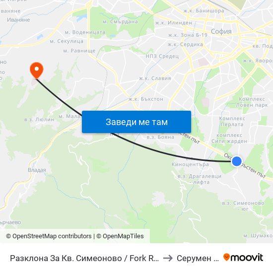 Разклона За Кв. Симеоново / Fork Road To Simeonovo Qr. (1458) to Серумен Институт map