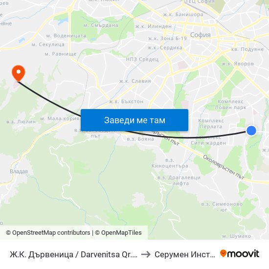 Ж.К. Дървеница / Darvenitsa Qr. (1012) to Серумен Институт map