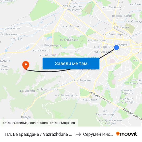 Пл. Възраждане / Vazrazhdane Sq. (1269) to Серумен Институт map