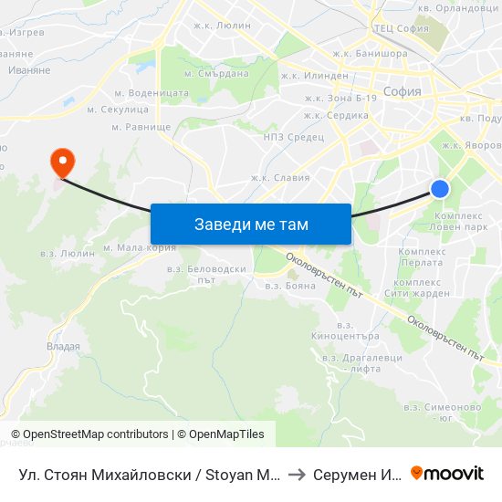 Ул. Стоян Михайловски / Stoyan Mihaylovski St. (2692) to Серумен Институт map