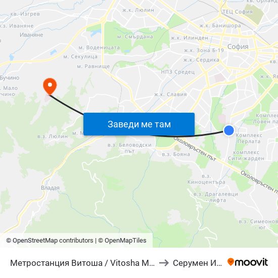 Метростанция Витоша / Vitosha Metro Station (2756) to Серумен Институт map