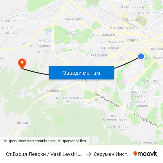 Ст.Васил Левски / Vasil Levski Stadium to Серумен Институт map