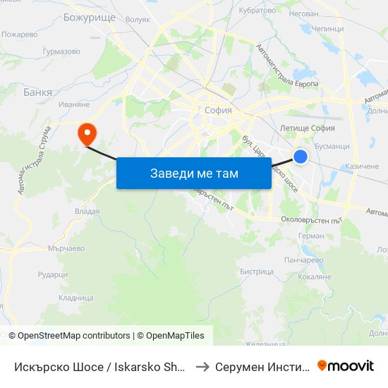 Искърско Шосе / Iskarsko Shosse to Серумен Институт map