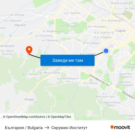 България / Bulgaria to Серумен Институт map