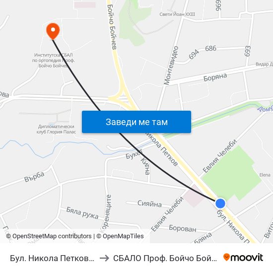 Бул. Никола Петков / Nikola Petkov Blvd. (0347) to СБАЛО Проф. Бойчо Бойчев (SBALO Prof. Boycho Boychev) map