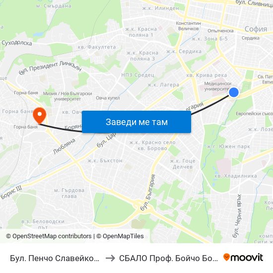 Бул. Пенчо Славейков / Pencho Slaveykov Blvd. (0356) to СБАЛО Проф. Бойчо Бойчев (SBALO Prof. Boycho Boychev) map