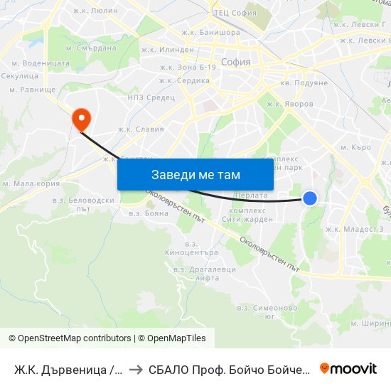 Ж.К. Дървеница / Darvenitsa Qr. (0800) to СБАЛО Проф. Бойчо Бойчев (SBALO Prof. Boycho Boychev) map
