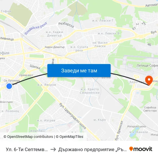 Ул. 6-Ти Септември / Shesti Septemvri St. (1807) to Държавно предприятие „Ръководство на въздушното движение“ (ДП РВД) map