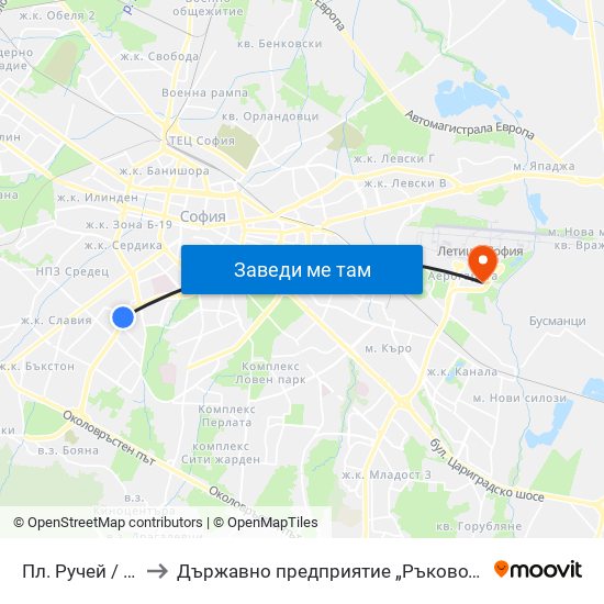 Пл. Ручей / Ruchey Sq. (1306) to Държавно предприятие „Ръководство на въздушното движение“ (ДП РВД) map