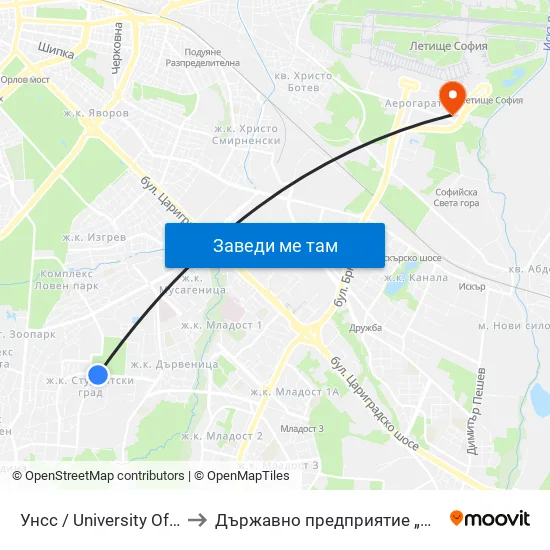 Унсс / University Of National And World Economy (1692) to Държавно предприятие „Ръководство на въздушното движение“ (ДП РВД) map