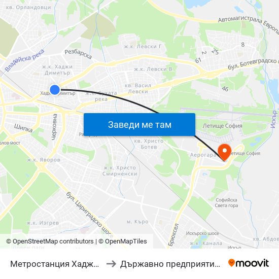 Метростанция Хаджи Димитър / Hadzhi Dimitar Metro Station (0303) to Държавно предприятие „Ръководство на въздушното движение“ (ДП РВД) map