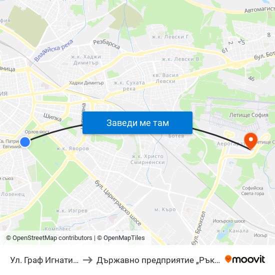 Ⓜ️ Ул. Граф Игнатиев / Graf Ignatiev St. (1913) to Държавно предприятие „Ръководство на въздушното движение“ (ДП РВД) map
