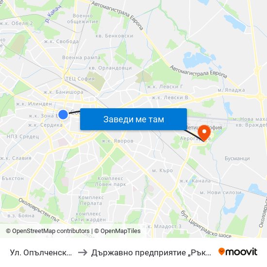 Ул. Опълченска / Opalchenska St. (2085) to Държавно предприятие „Ръководство на въздушното движение“ (ДП РВД) map