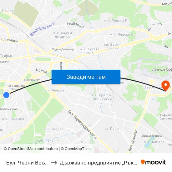 Бул. Черни Връх / Cherni Vrah Blvd. (0398) to Държавно предприятие „Ръководство на въздушното движение“ (ДП РВД) map