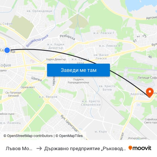 Лъвов Мост / Lions' Bridge to Държавно предприятие „Ръководство на въздушното движение“ (ДП РВД) map