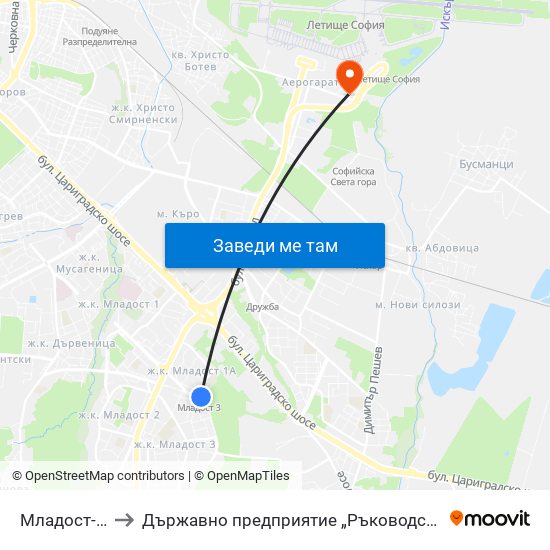 Младост-3 / Mladost 3 to Държавно предприятие „Ръководство на въздушното движение“ (ДП РВД) map