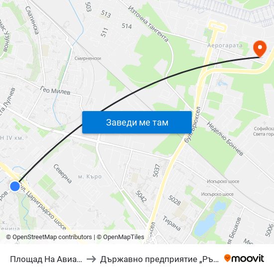 Площад На Авиацията / Aviation Square (1257) to Държавно предприятие „Ръководство на въздушното движение“ (ДП РВД) map