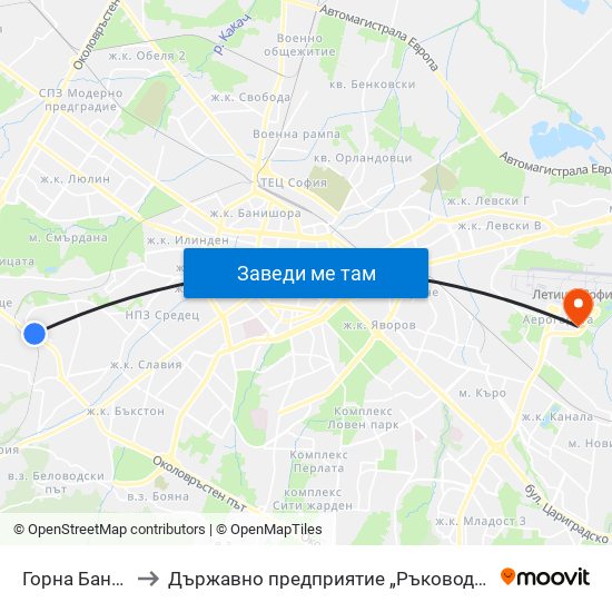 Горна Баня / Gorna Banya to Държавно предприятие „Ръководство на въздушното движение“ (ДП РВД) map