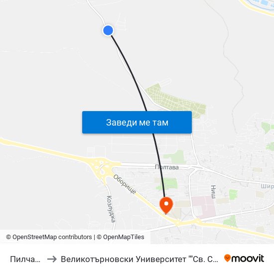 Пилчарници to Великотърновски Университет ""Св. Св. Кирил И Методий"" map