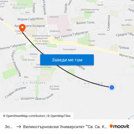 Зона В to Великотърновски Университет ""Св. Св. Кирил И Методий"" map