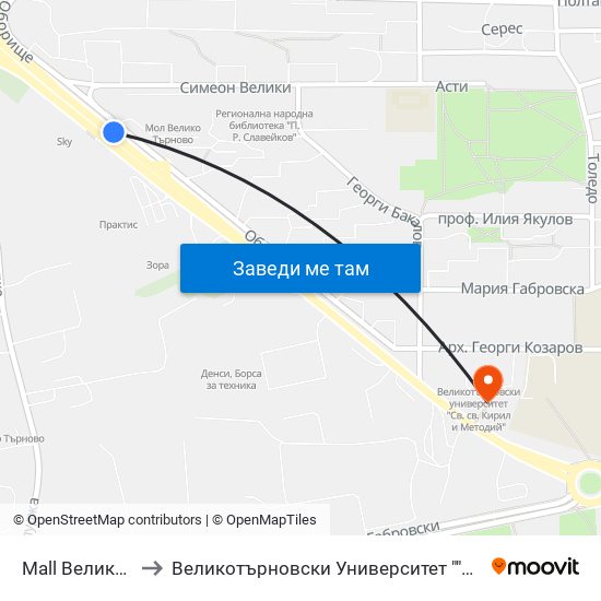 Мол Велико Търново / Mall Veliko Tarnovo to Великотърновски Университет ""Св. Св. Кирил И Методий"" map