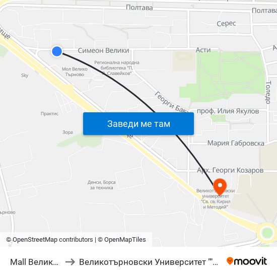 Мол Велико Търново / Mall Veliko Tarnovo to Великотърновски Университет ""Св. Св. Кирил И Методий"" map