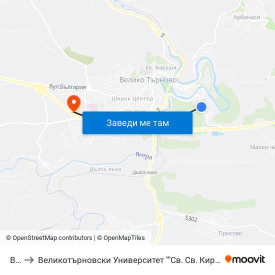 Вту / University Of Veliko Tarnovo to Великотърновски Университет ""Св. Св. Кирил И Методий"" map