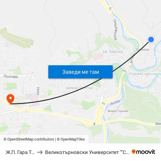 Жп Гара Трапезица / Trapezitsa Train Station to Великотърновски Университет ""Св. Св. Кирил И Методий"" map