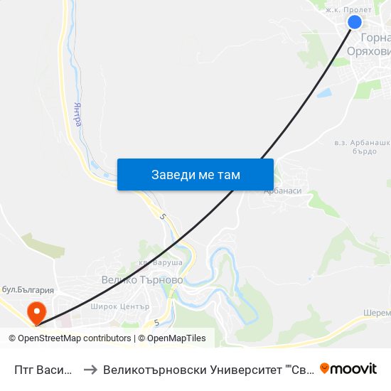 Супера / Supera to Великотърновски Университет ""Св. Св. Кирил И Методий"" map