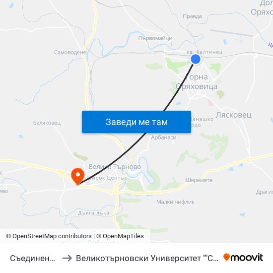 Съединение (Транспортна Болница) / Saedinenie (Transport Hospital) to Великотърновски Университет ""Св. Св. Кирил И Методий"" map