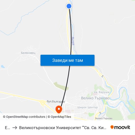 E85 to Великотърновски Университет ""Св. Св. Кирил И Методий"" map