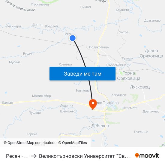 Ресен - Първа / Resen - First to Великотърновски Университет ""Св. Св. Кирил И Методий"" map