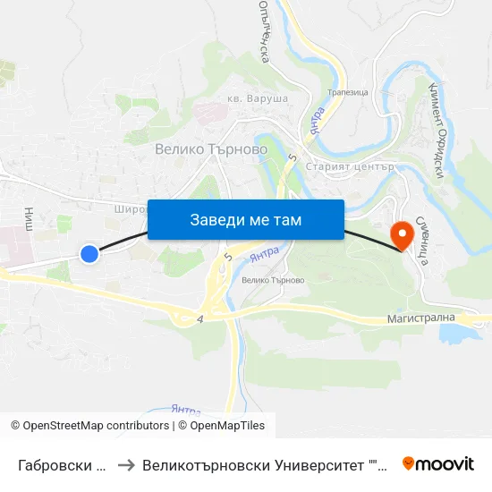 Габровски / Gabrovski to Великотърновски Университет ""Св. Св. Кирил И Методий"" map