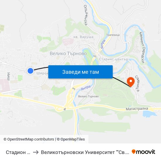 Стадион Ивайло to Великотърновски Университет ""Св. Св. Кирил И Методий"" map