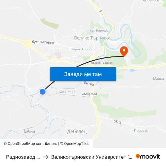 Радиозавод / Radio Plant to Великотърновски Университет ""Св. Св. Кирил И Методий"" map