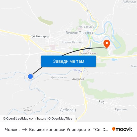 Чолаковци to Великотърновски Университет ""Св. Св. Кирил И Методий"" map