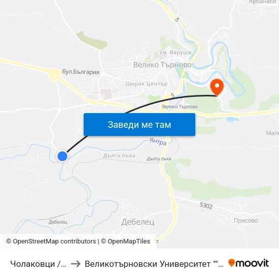 Чолаковци / Cholakovtsi to Великотърновски Университет ""Св. Св. Кирил И Методий"" map