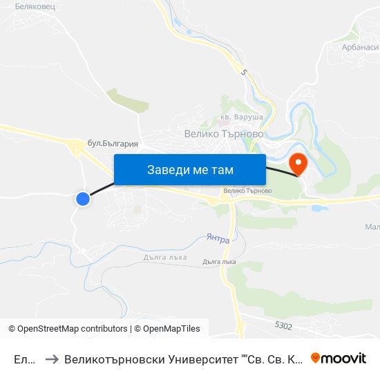 Елмот to Великотърновски Университет ""Св. Св. Кирил И Методий"" map