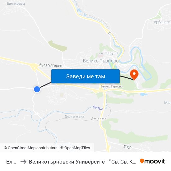 Елмот to Великотърновски Университет ""Св. Св. Кирил И Методий"" map