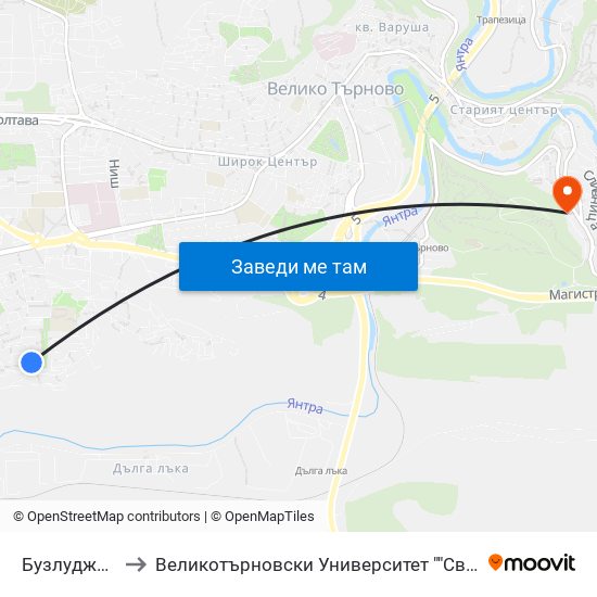 Бузлуджа - Втора to Великотърновски Университет ""Св. Св. Кирил И Методий"" map