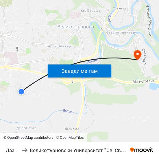 Лазурна / Lazurna to Великотърновски Университет ""Св. Св. Кирил И Методий"" map