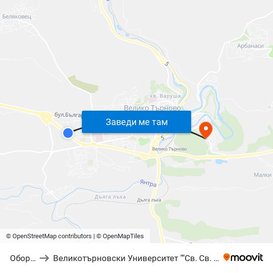 Оборище / Oborishte to Великотърновски Университет ""Св. Св. Кирил И Методий"" map