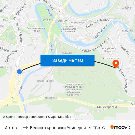 Автогара Юг to Великотърновски Университет ""Св. Св. Кирил И Методий"" map