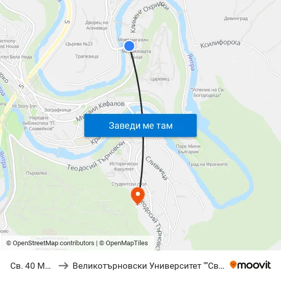 Св. 40 Мъченици / St. 40 Martyrs to Великотърновски Университет ""Св. Св. Кирил И Методий"" map