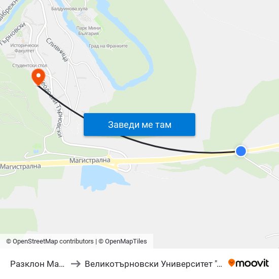 Разклон Малки Чифлик / Fork Road For Malki Chiflik to Великотърновски Университет ""Св. Св. Кирил И Методий"" map