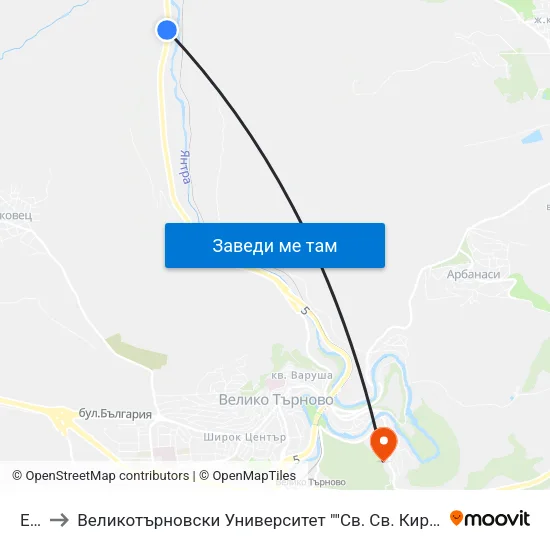 E85 to Великотърновски Университет ""Св. Св. Кирил И Методий"" map