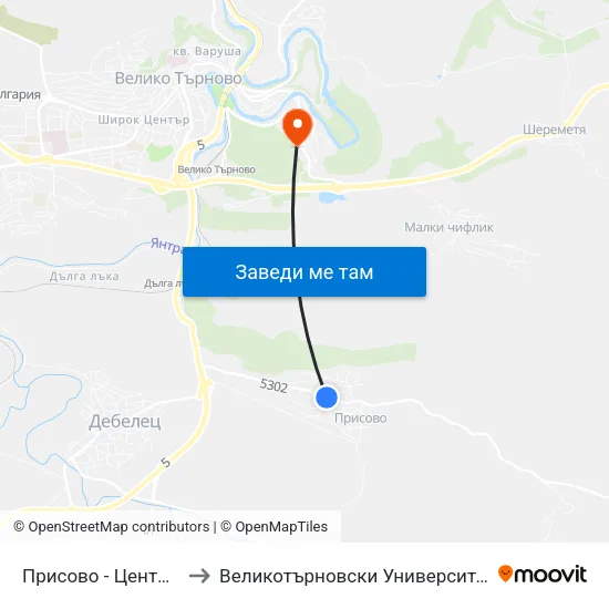 Присово - Център / Prisovo - Centre to Великотърновски Университет ""Св. Св. Кирил И Методий"" map