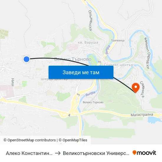 Алеко Константинов / Aleko Konstantinov to Великотърновски Университет ""Св. Св. Кирил И Методий"" map