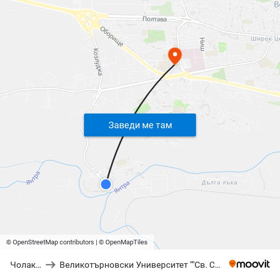 Чолаковци / Cholakovtsi to Великотърновски Университет ""Св. Св. Кирил И Методий"" map