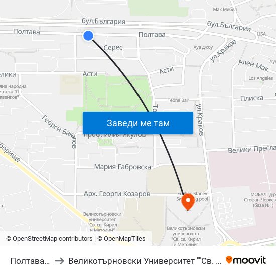 Полтава - Трета to Великотърновски Университет ""Св. Св. Кирил И Методий"" map